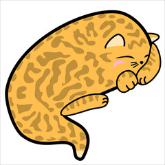 Cute sleeping cat with cheeks, hand drawn paisley shape, doodle cartoon collection