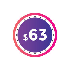 Monthly 63 Dollar price tag or sticker. sixty three sales tag. shopping promotion marketing concept. sale promotion Price Sticker Design
