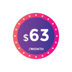Monthly 63 Dollar price tag or sticker. sixty three sales tag. shopping promotion marketing concept. sale promotion Price Sticker Design
