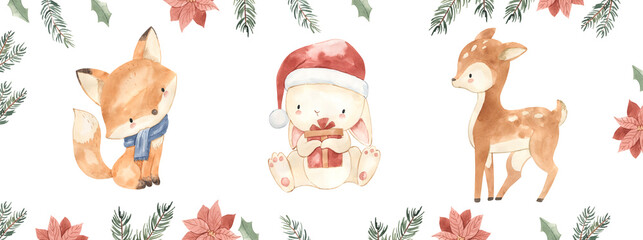 Watercolor Christmas illustration for kids