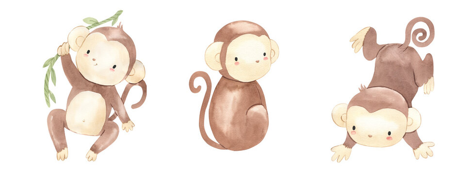 Watercolor monkey illustration for kids