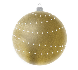 Watercolor Christmas Ball. Water Colour Gold Xmas Decor isolated on white background.