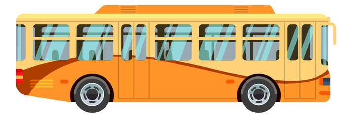 Yellow bus icon. Public city or school transport © MicroOne
