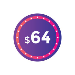 64 dollar price tag. 64$ dollar USD price symbol. price 64 Dollar sale banner in USD. Business or shopping promotion marketing concept
