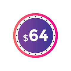 64 dollar price tag. 64$ dollar USD price symbol. price 64 Dollar sale banner in USD. Business or shopping promotion marketing concept
