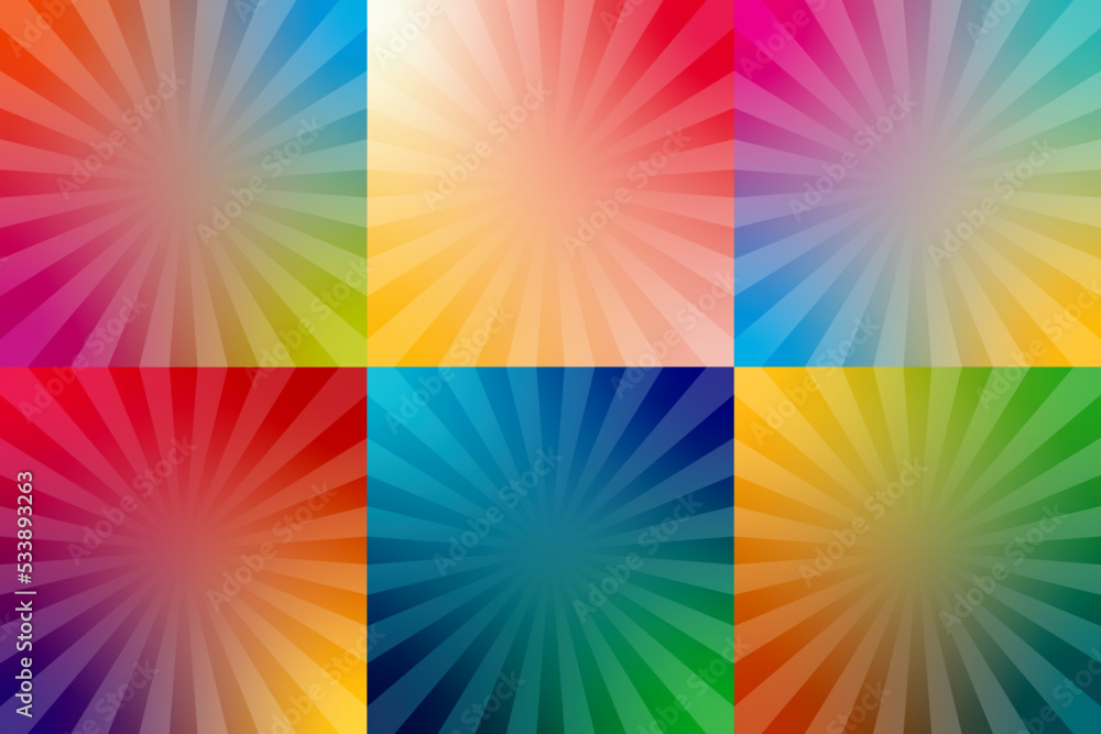 Poster colorful blurred sunburst backgrounds set with modern abstract blurred color gradient patterns smoot