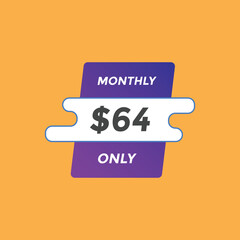 64 dollar price tag. Price $64 USD dollar only Sticker sale promotion Design. shop now button for Business or shopping promotion
