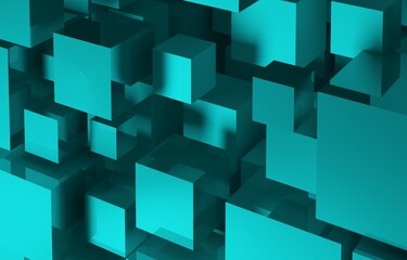 Abstract emerald relief background with cubes, geometric background, futuristic background, 3d render