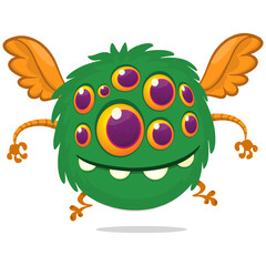 Funny cartoon monster waving hands. Halloween design. Vector illustrationof alien character