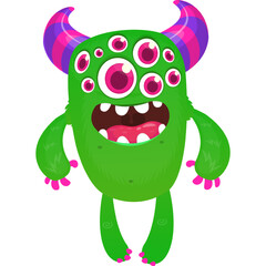Funny cartoon monster waving hands. Halloween design. Vector illustrationof alien character