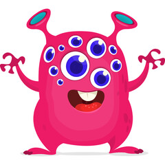 Funny cartoon monster waving hands. Halloween design. Vector illustrationof alien character