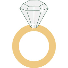 Illustration of a ring with a diamond on transparent background