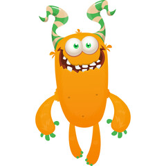 Funny cartoon monster waving hands. Halloween design. Vector illustrationof alien character