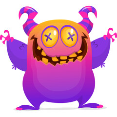 Funny cartoon monster waving hands. Halloween design. Vector illustrationof alien character