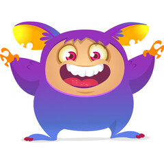 Fototapeta premium Funny cartoon monster waving hands. Halloween design. Vector illustrationof alien character