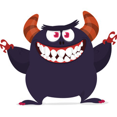 Funny cartoon monster waving hands. Halloween design. Vector illustrationof alien character