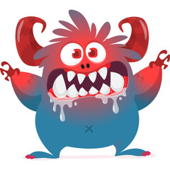 Funny cartoon monster waving hands. Halloween design. Vector illustrationof alien character