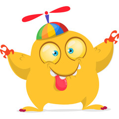 Funny cartoon monster waving hands. Halloween design. Vector illustrationof alien character