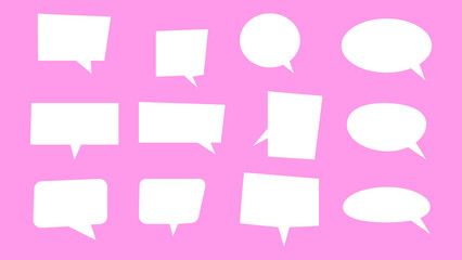 speech bubble set. blank white cartoon chat box isolated on pink background