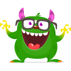 Funny cartoon monster waving hands. Halloween design. Vector illustrationof alien character
