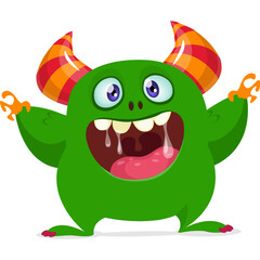 Funny cartoon monster waving hands. Halloween design. Vector illustrationof alien character