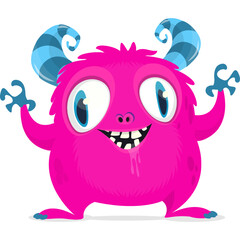 Funny cartoon monster waving hands. Halloween design. Vector illustrationof alien character