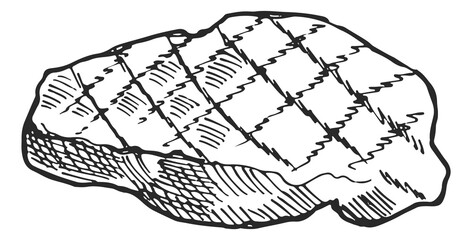 Grilled steak sketch. Hand drawn roasted meat cut