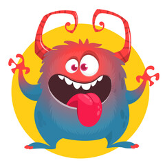 Funny cartoon monster waving hands. Halloween design. Vector illustrationof alien character