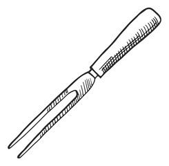 Grill fork sketch. Bbq meat roasting utensil