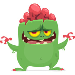 Funny cartoon monster waving hands. Halloween design. Vector illustrationof alien character