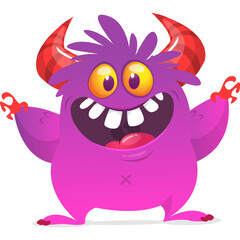 Funny cartoon monster waving hands. Halloween design. Vector illustrationof alien character