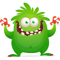 Funny cartoon monster waving hands. Halloween design. Vector illustrationof alien character