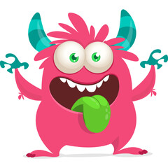 Funny cartoon monster waving hands. Halloween design. Vector illustrationof alien character