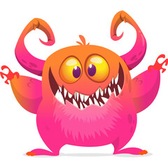 Funny cartoon monster waving hands. Halloween design. Vector illustrationof alien character