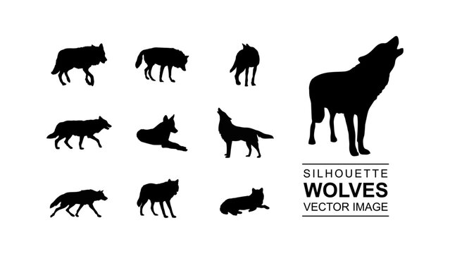 wolves silhouette vector set image
