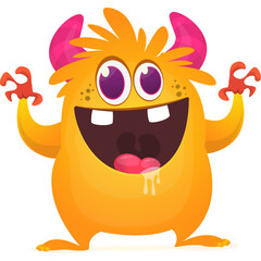 Funny cartoon monster waving hands. Halloween design. Vector illustrationof alien character