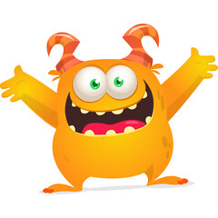 Funny cartoon monster waving hands. Halloween design. Vector illustrationof alien character