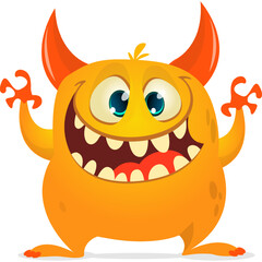 Funny cartoon monster waving hands. Halloween design. Vector illustrationof alien character