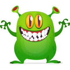 Funny cartoon monster waving hands. Halloween design. Vector illustrationof alien character