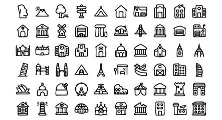 places icon pack, traveling icon set, handdrawn icon