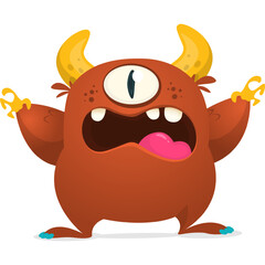 Funny cartoon monster waving hands. Halloween design. Vector illustrationof alien character