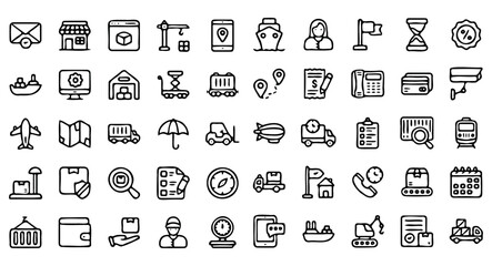 delivery service icon pack, logistic icon set, handdrawn icon