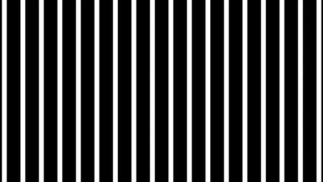 Straight and simple movement of striped black-white diagonal inclined lines. Optical illusion effect, op art.