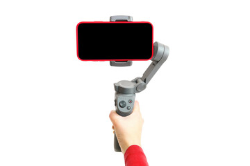 Smartphone on gimbal stabilizer isolated