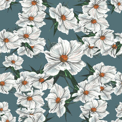 seamless pattern kosmeya white on a green background