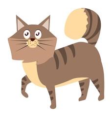 Cute cat walking. Adorable cartoon pet with striped back