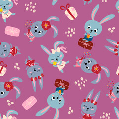 Seamless pattern with cute rabbits. Hand drawn style. Design for fabric, textile, wallpaper, packaging.	