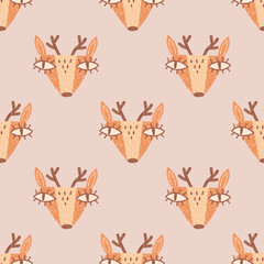 Childish scandinavian pattern with cute deer head. Seamless texture for textile, fabric, apparel, wrapping, paper, stationery, nursery.