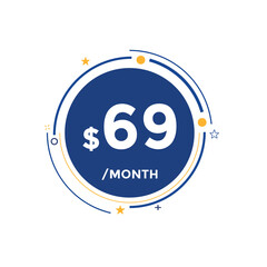 69 dollar price tag. 69$ dollar USD price symbol. price 69 Dollar sale banner in USD. Business or shopping promotion marketing concept
