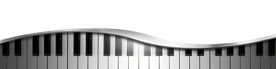 Close-up of a piano keyboard with metal curve, isolated on transparent background with copy space. Photography and 3D illustration, png. © Alberto Masnovo